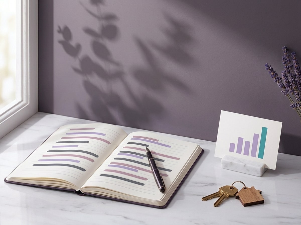 A diary full of valuation appointments beside house keys and a rising chart